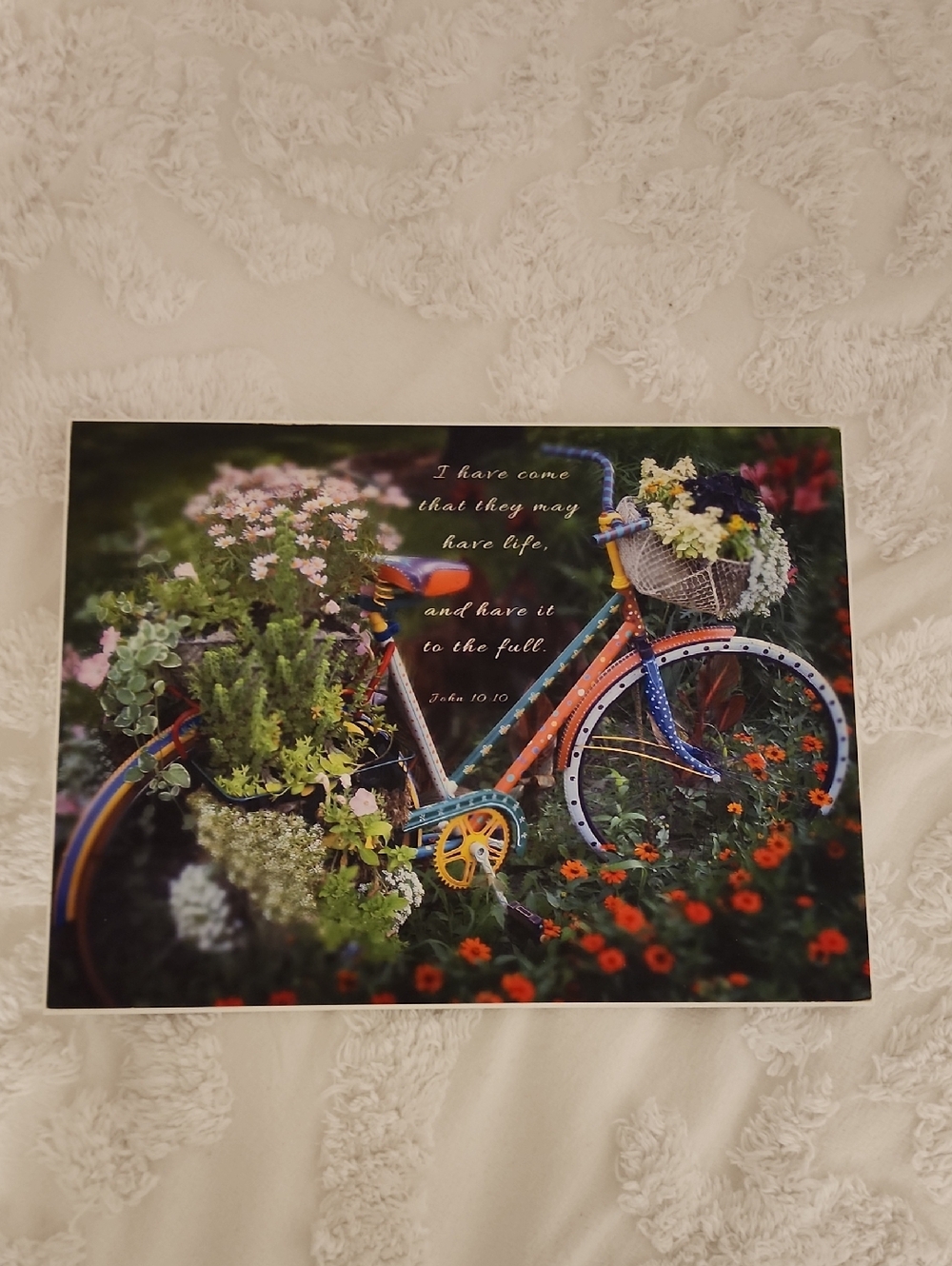 Christian Wall Art With Bible John 10:10 Verse - Floral & Bicycle Print